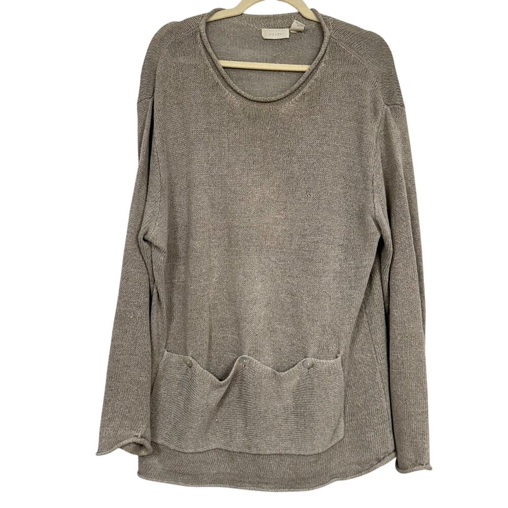 J Jill Beige Linen Open Knit Kangaroo Pocket Sweater Long Sleeve L Lagenlook